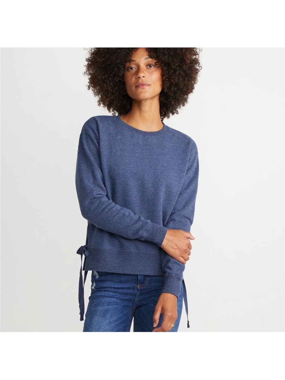 Marine Layer Nora Tie Hem Sweatshirt in blue size small